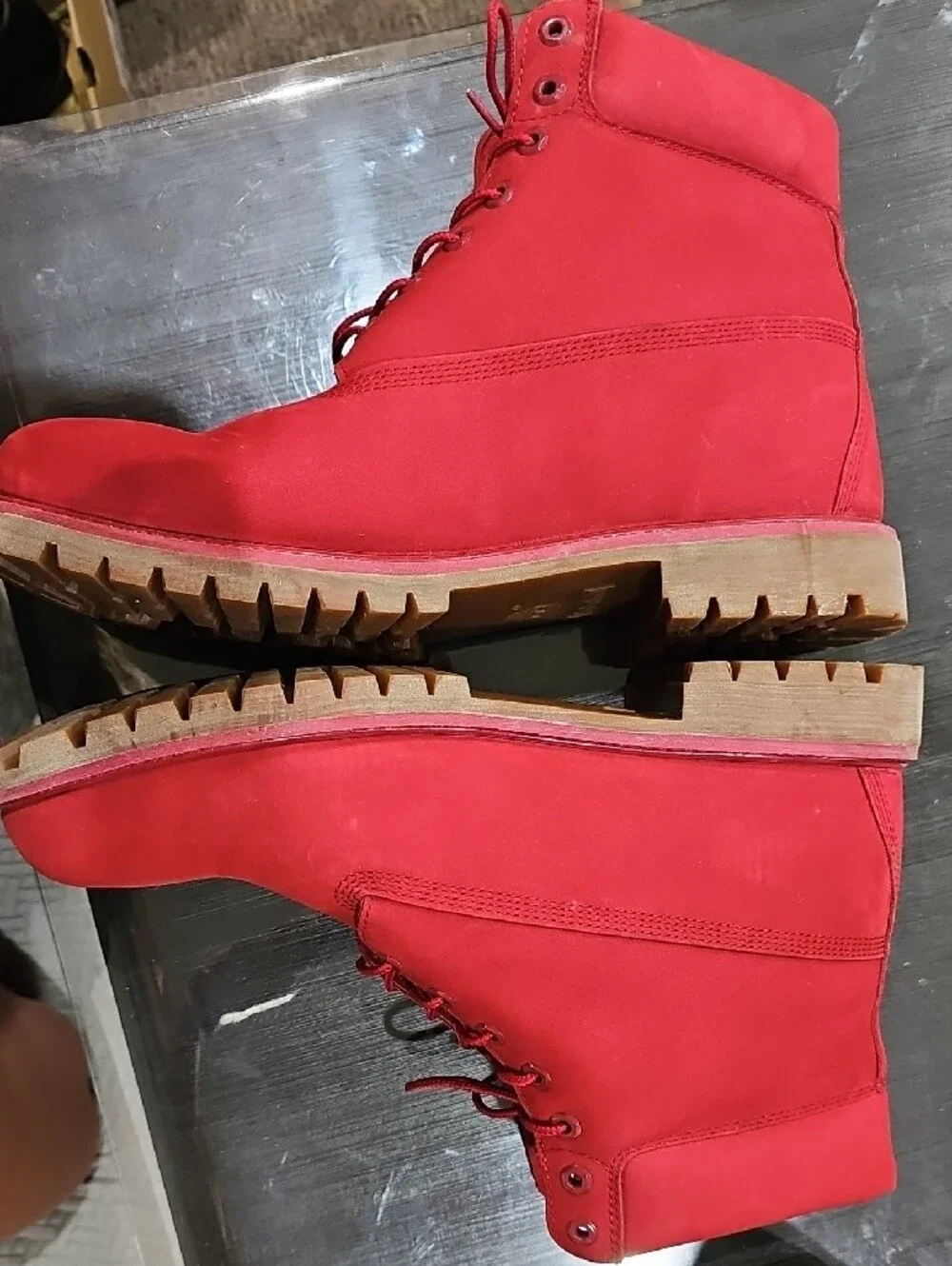 Timberland Red Lace-Up Nubuck Hiking Boots